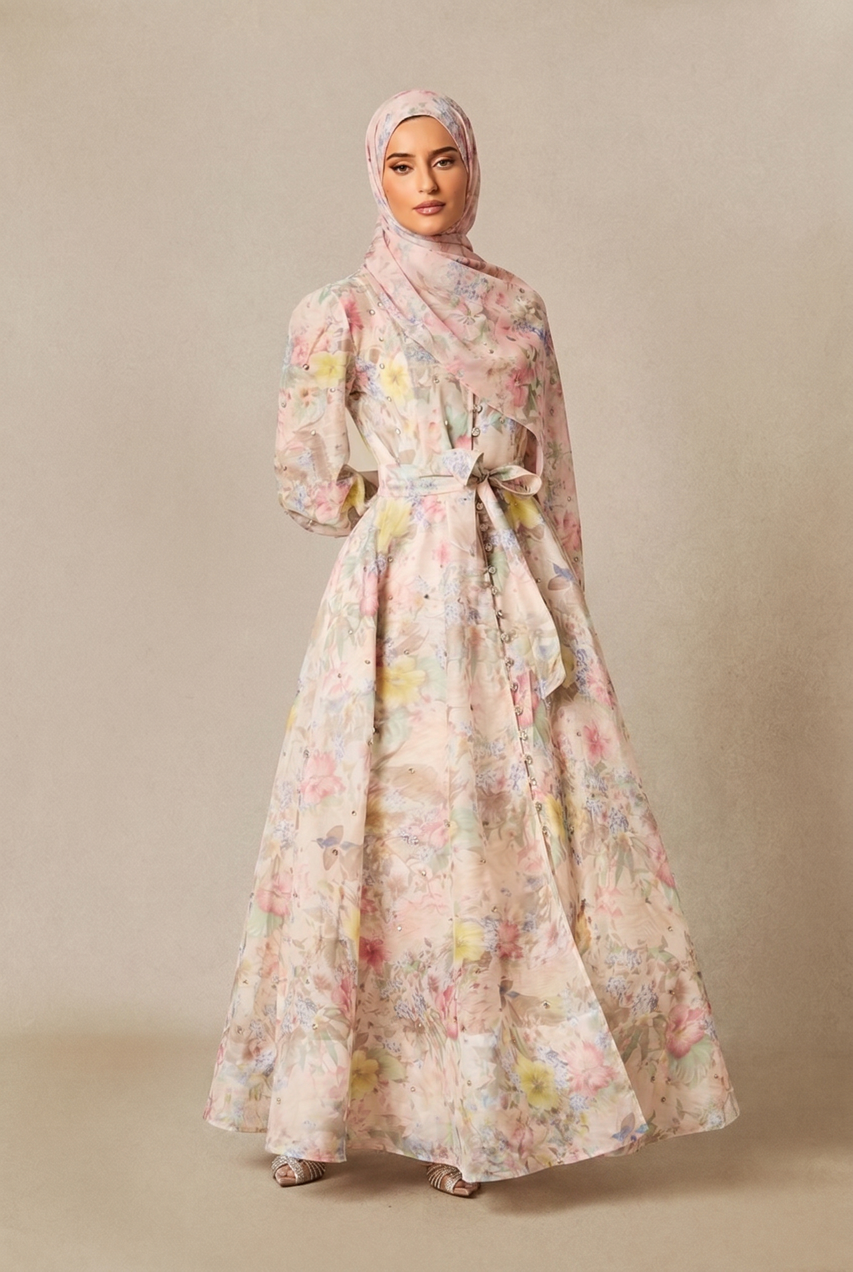 Anne Floral Print Balloon Sleeve Maxi Dress