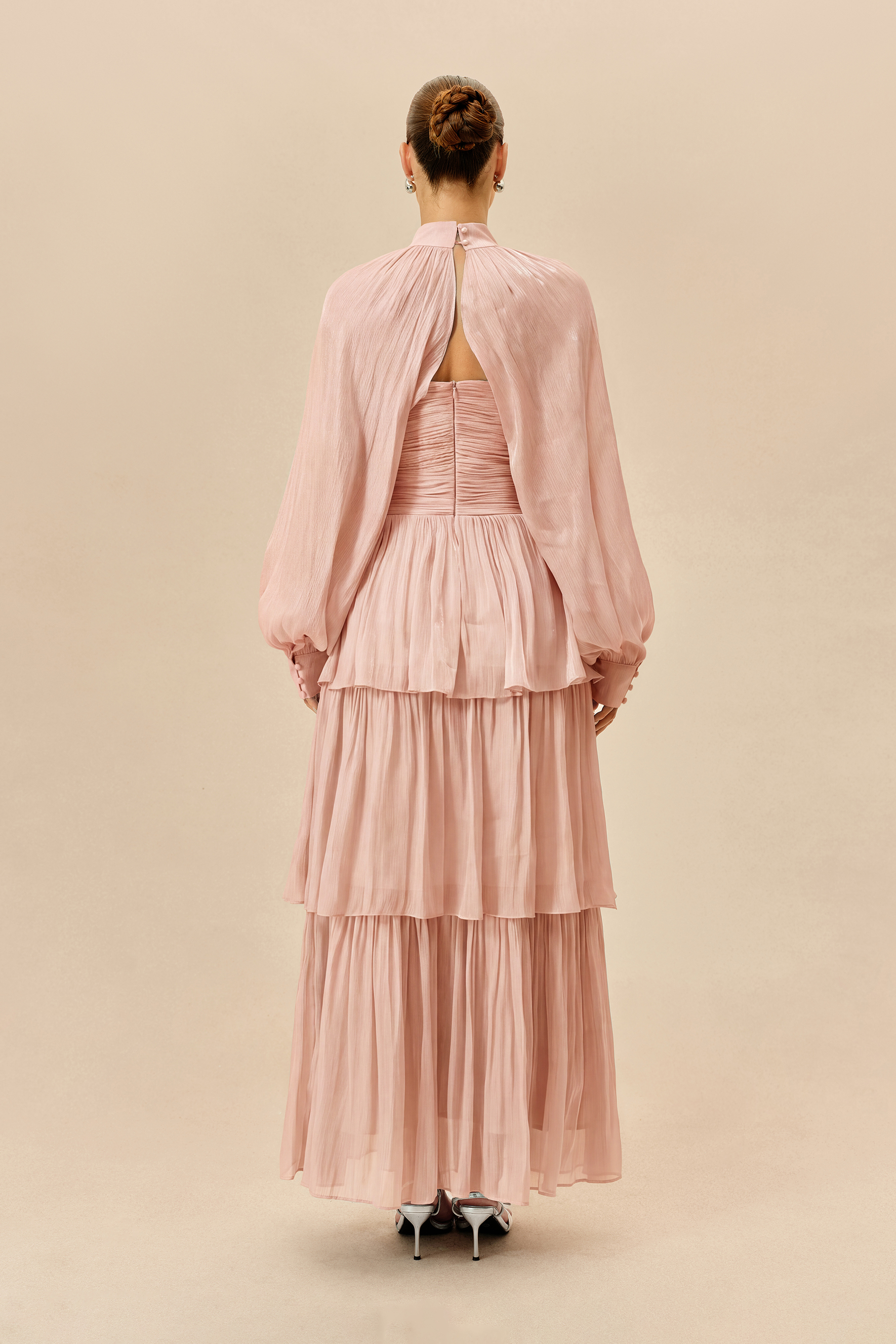 Something Lovely Pink Detachable Sleeve Tiered Maxi Dress