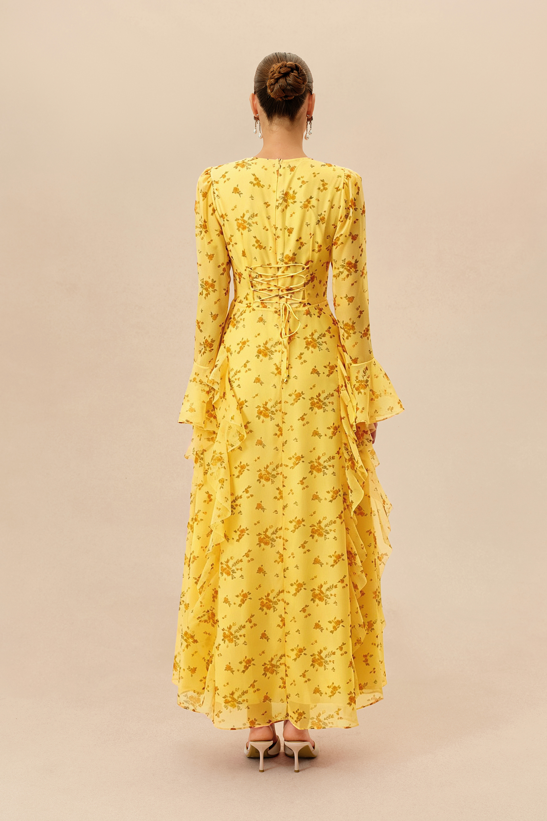Sweet Serenade Yellow Floral Print Ruffle Tiered Maxi Dress