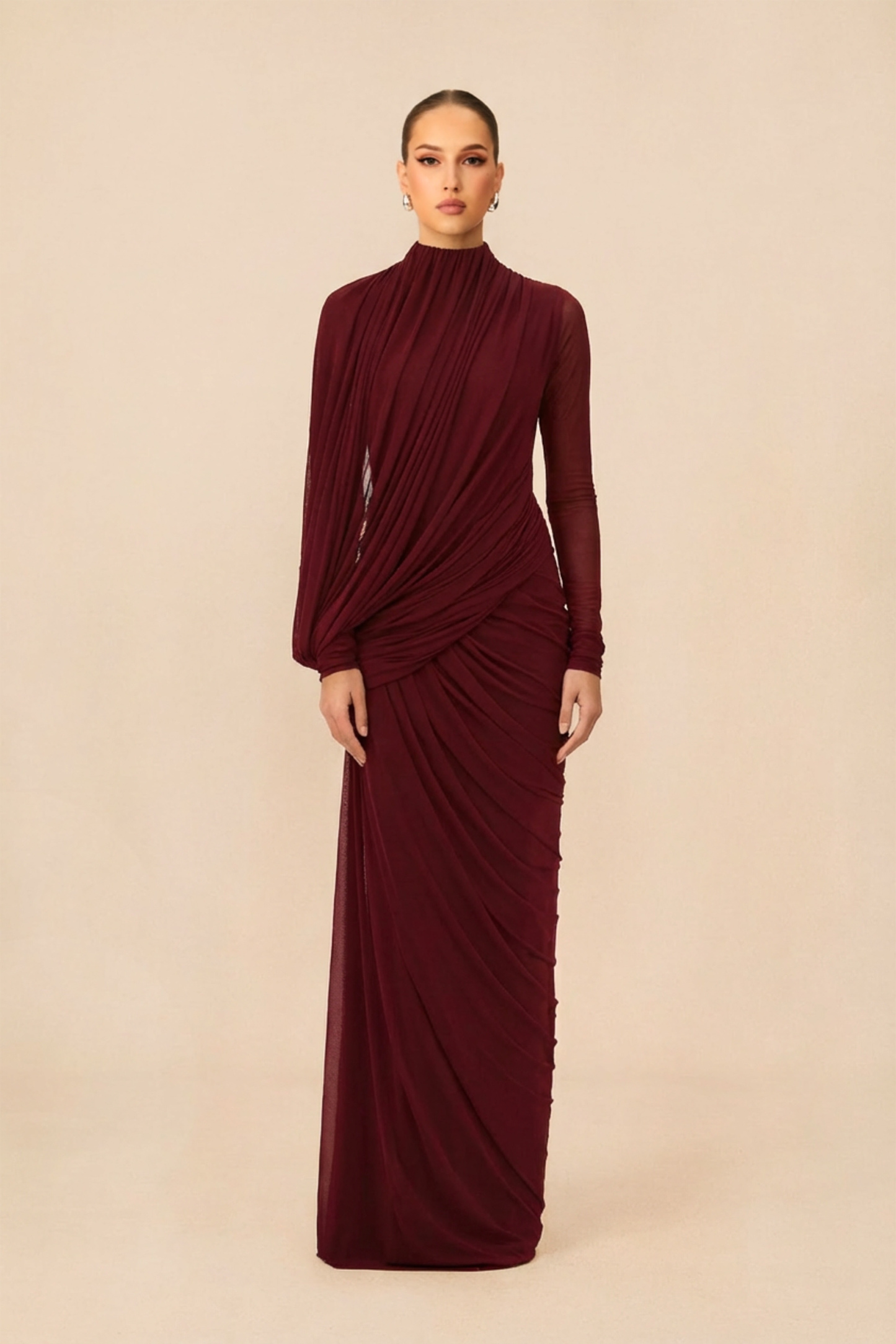 Swan Song High Neck Asymmetric Drape Maxi Dress