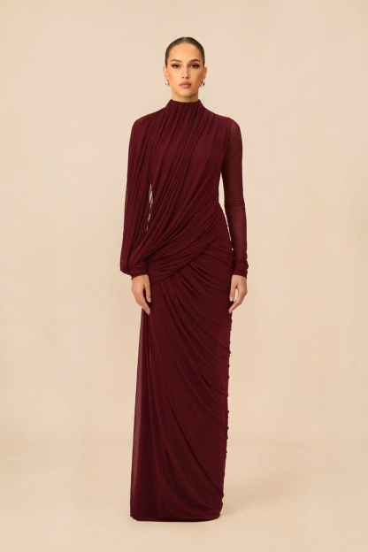 Swan Song High Neck Asymmetric Drape Maxi Dress