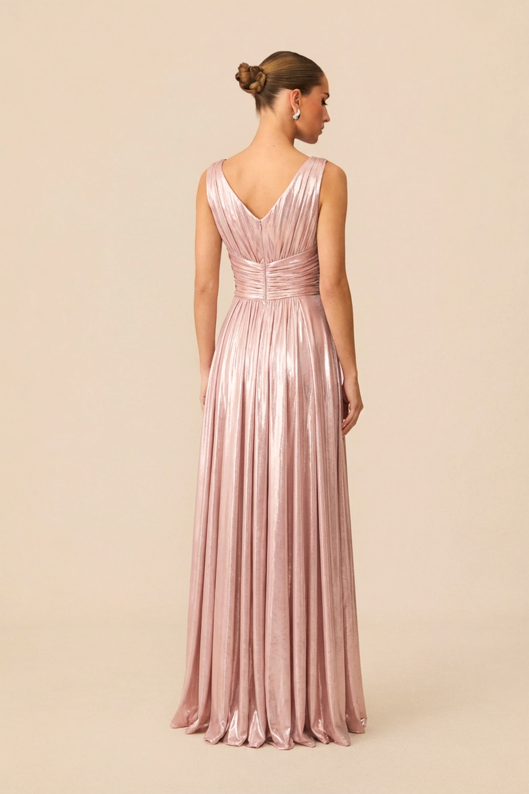 Candlelight Dream Pink Metallic Twisted Bodice Maxi Dress