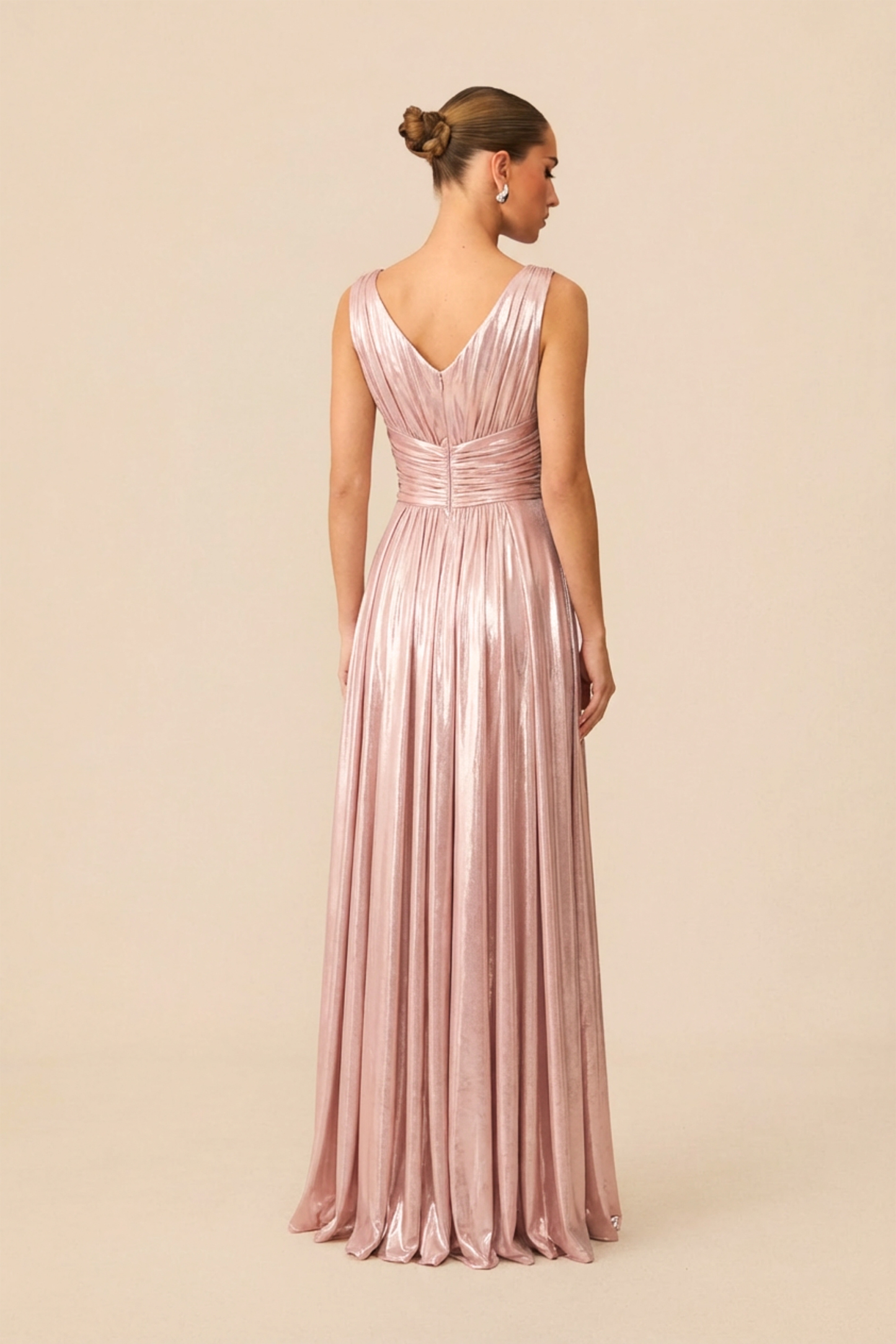 Candlelight Dream Pink Metallic Twisted Bodice Maxi Dress