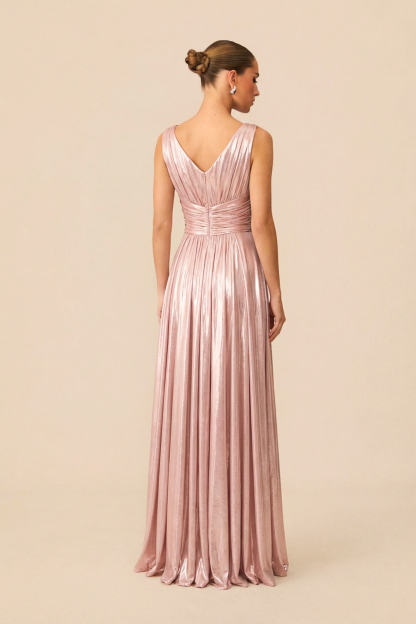 Candlelight Dream Pink Metallic Twisted Bodice Maxi Dress