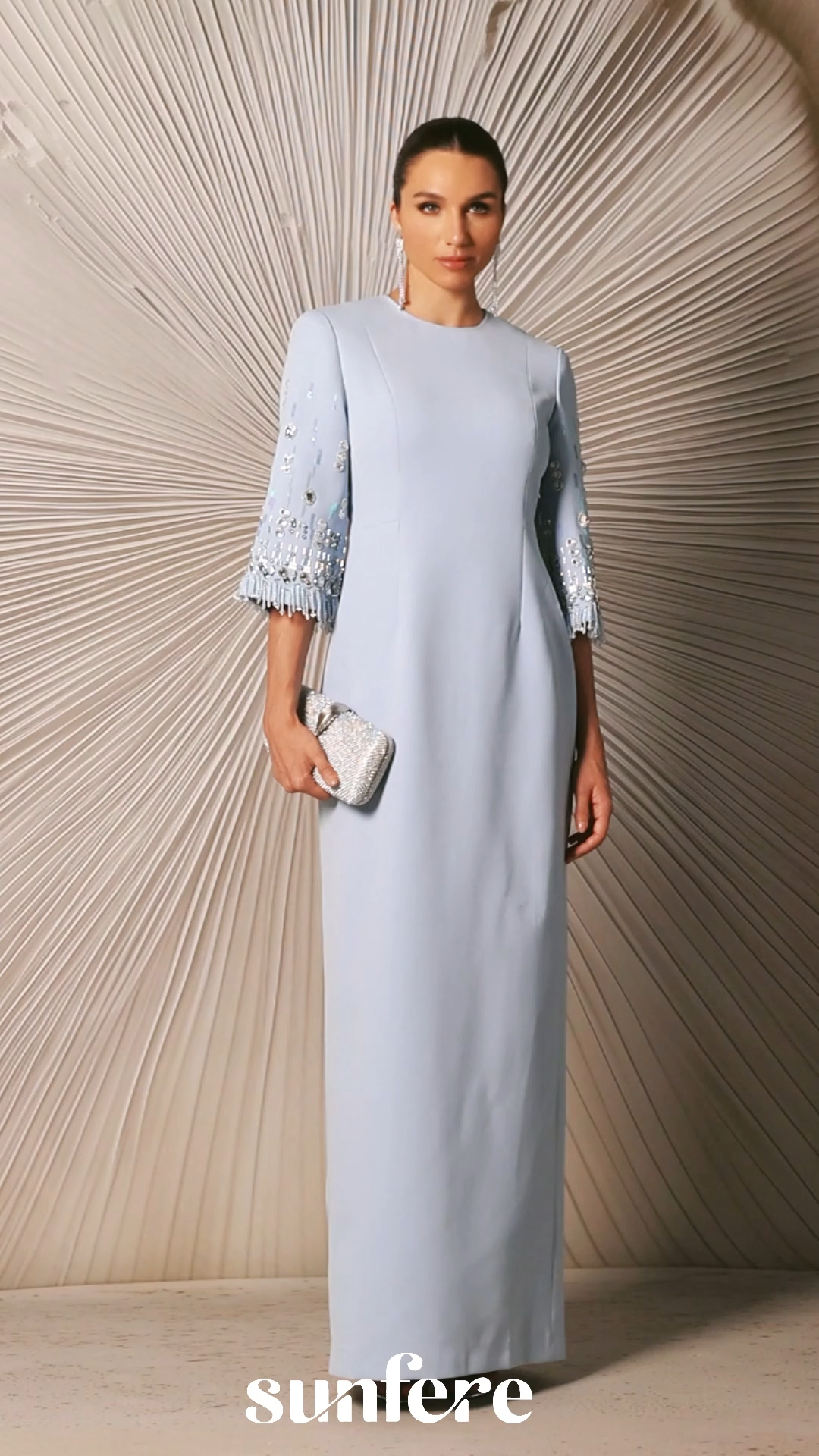 Julia Crew Neck Embroidered Cuff Maxi Dress