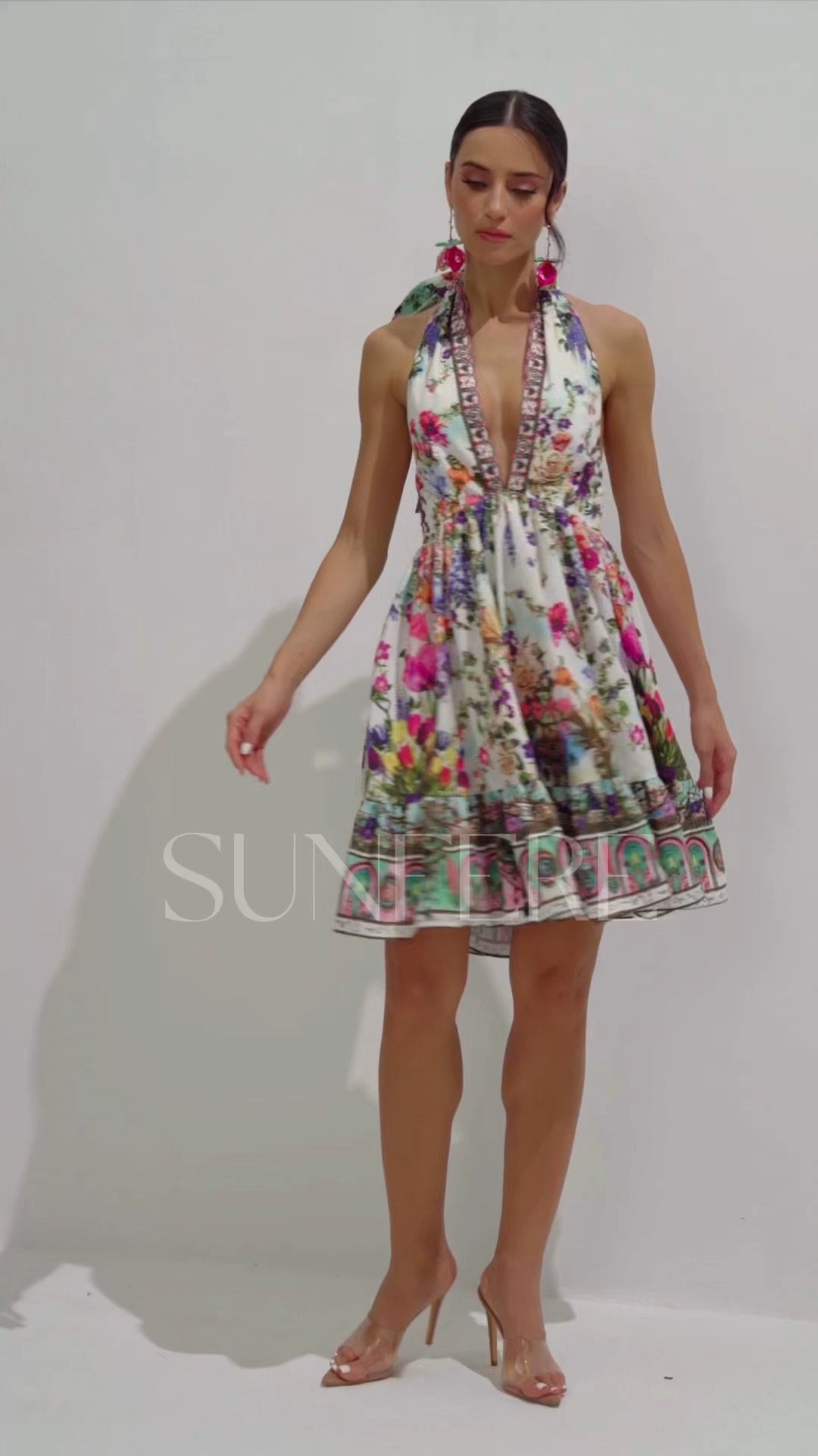 Alice Floral Print Halter Neck Mini Dress