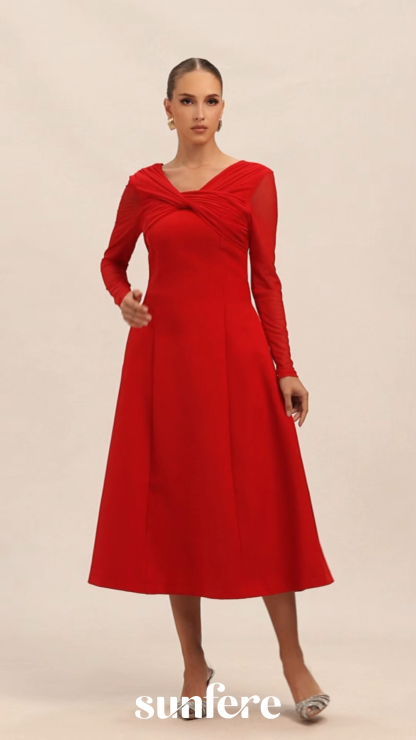 Eye-Catching Red Twist Front Midi Dress
