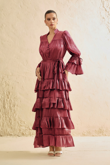 Signature Lady Dark Pink Tiered Ruffle Maxi Dress