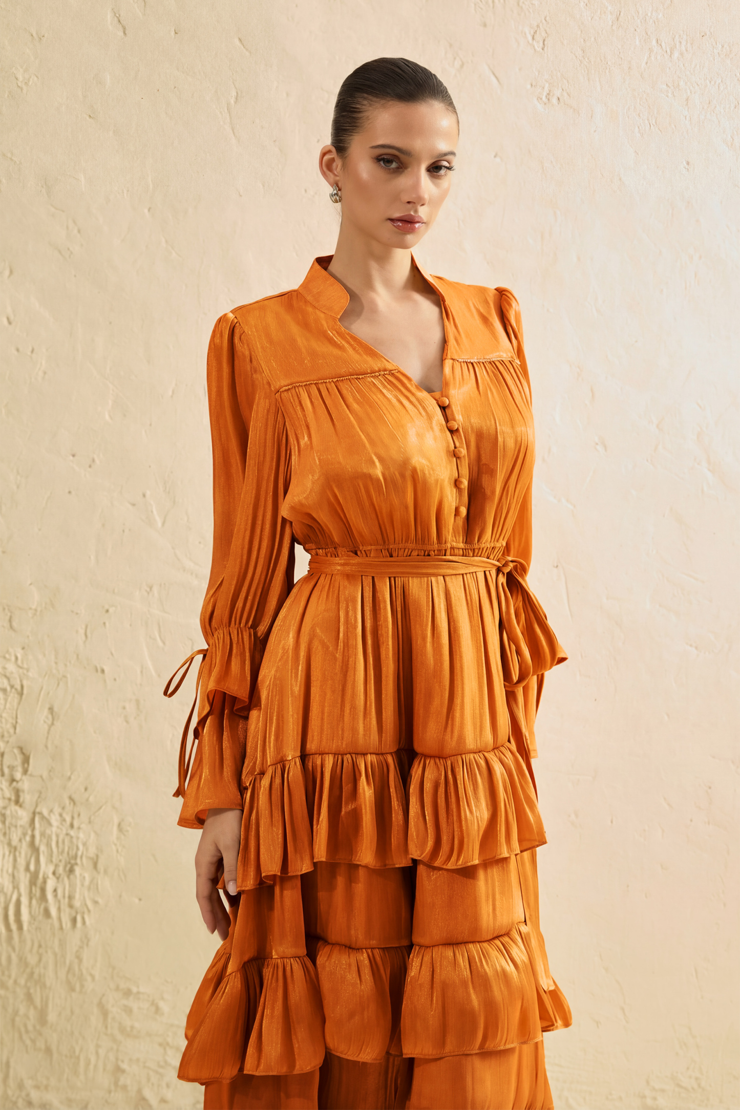 Signature Lady Orange Tiered Ruffle Maxi Dress