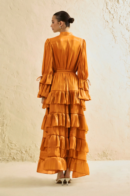 Signature Lady Orange Tiered Ruffle Maxi Dress