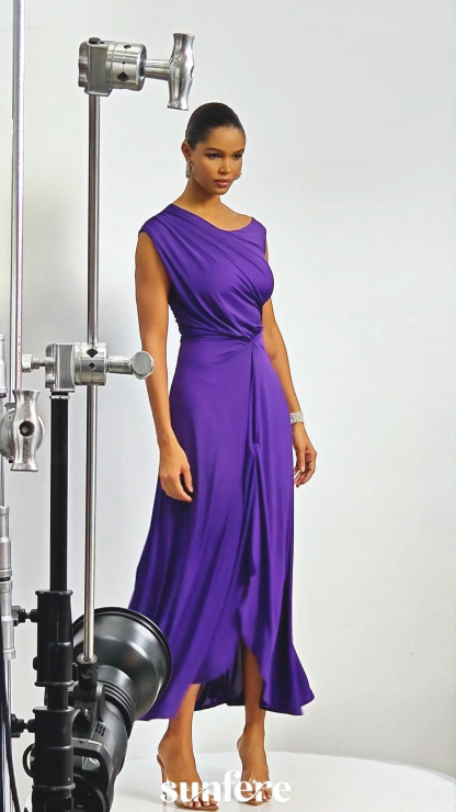 Veleda Asymmetric Neck Draped Maxi Dress