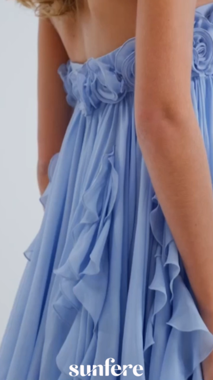 Dreamy Inspiration Blue Floral Embellished Strapless Mini Dress