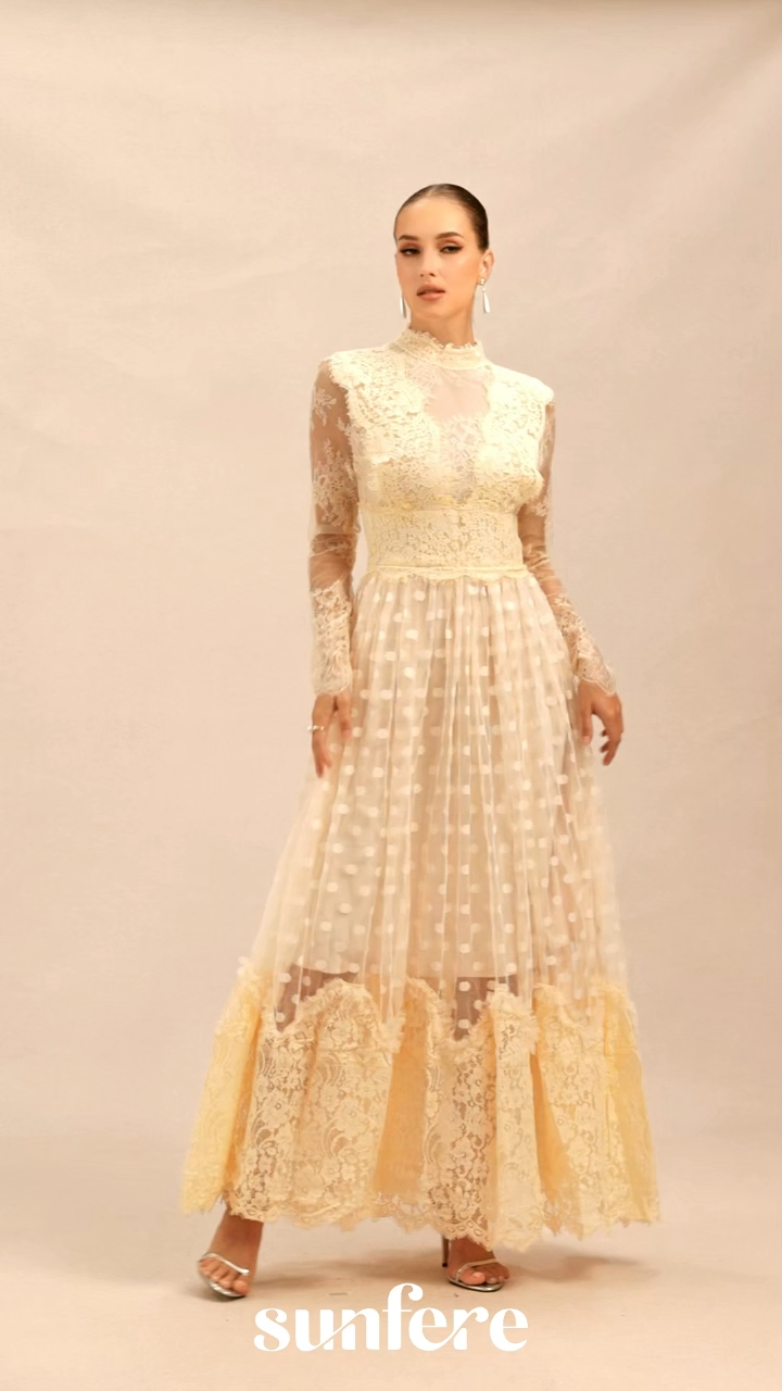 Monica Lace Embroidered Polka Dot Maxi Dress