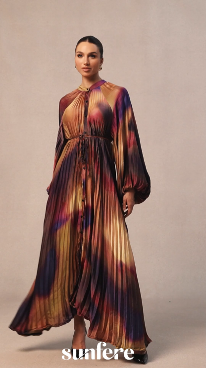 Zoey Balloon Sleeve Pleated Maxi Dress