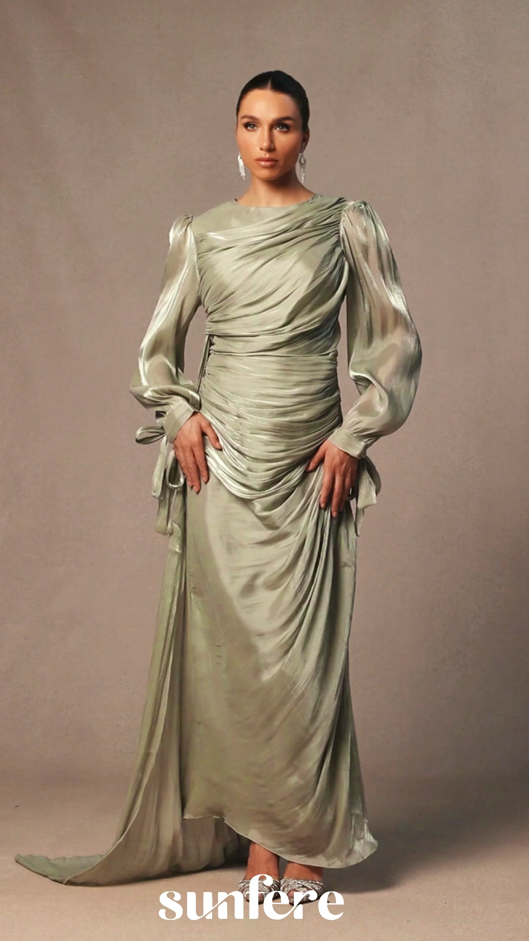 Sonia Lantern Sleeve Ruched Maxi Dress