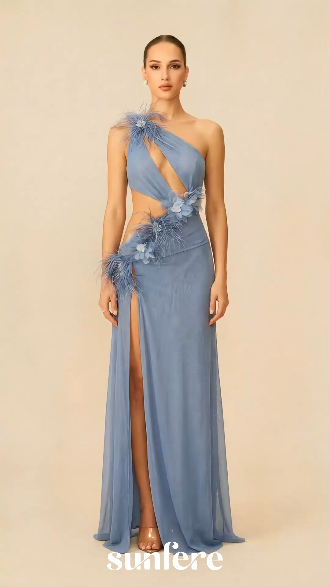 Exceptional Moments Blue Feather Floral Cutout Maxi Dress