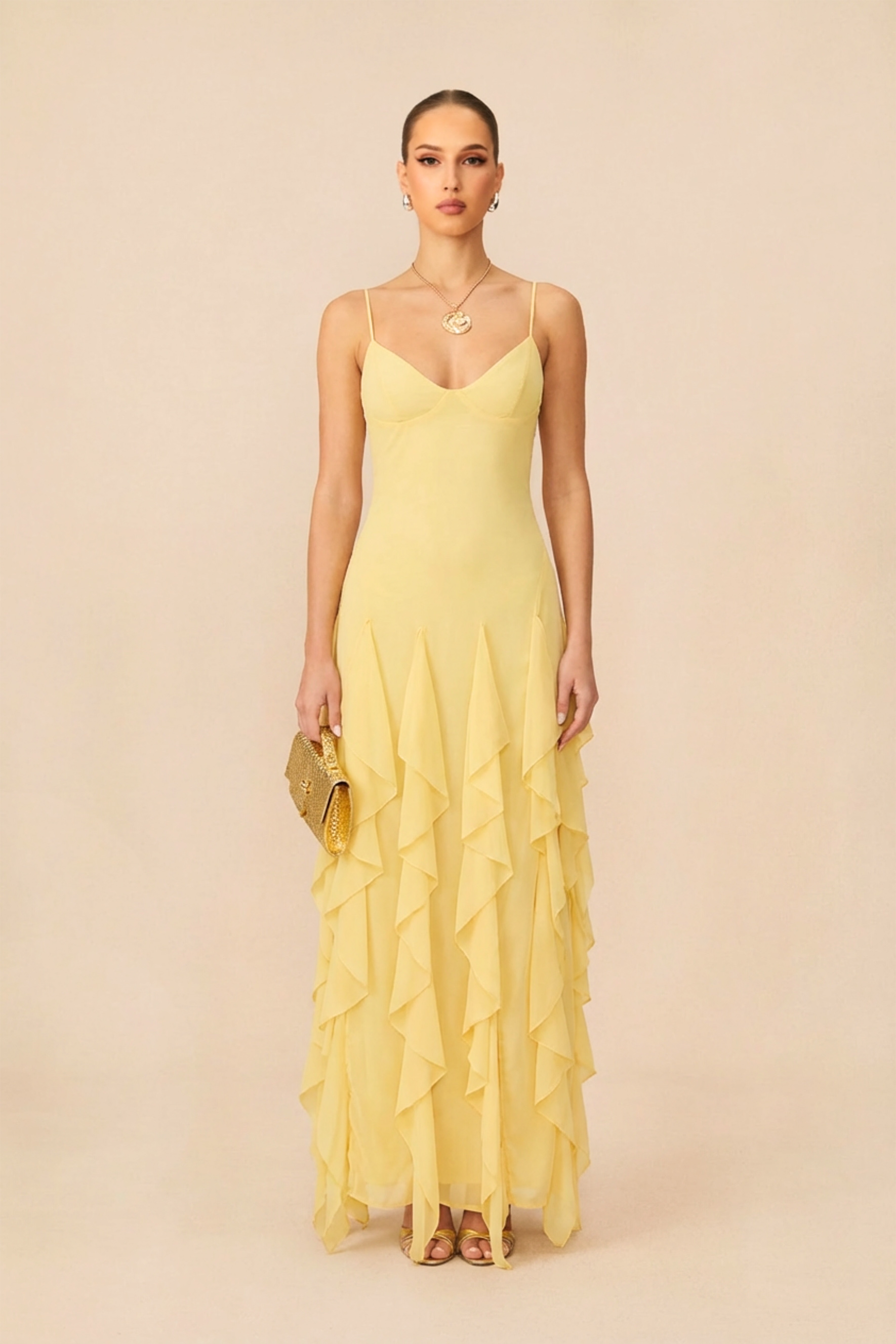 Charming Dedication Yellow V-Neck Layered Ruffle Maxi Dress