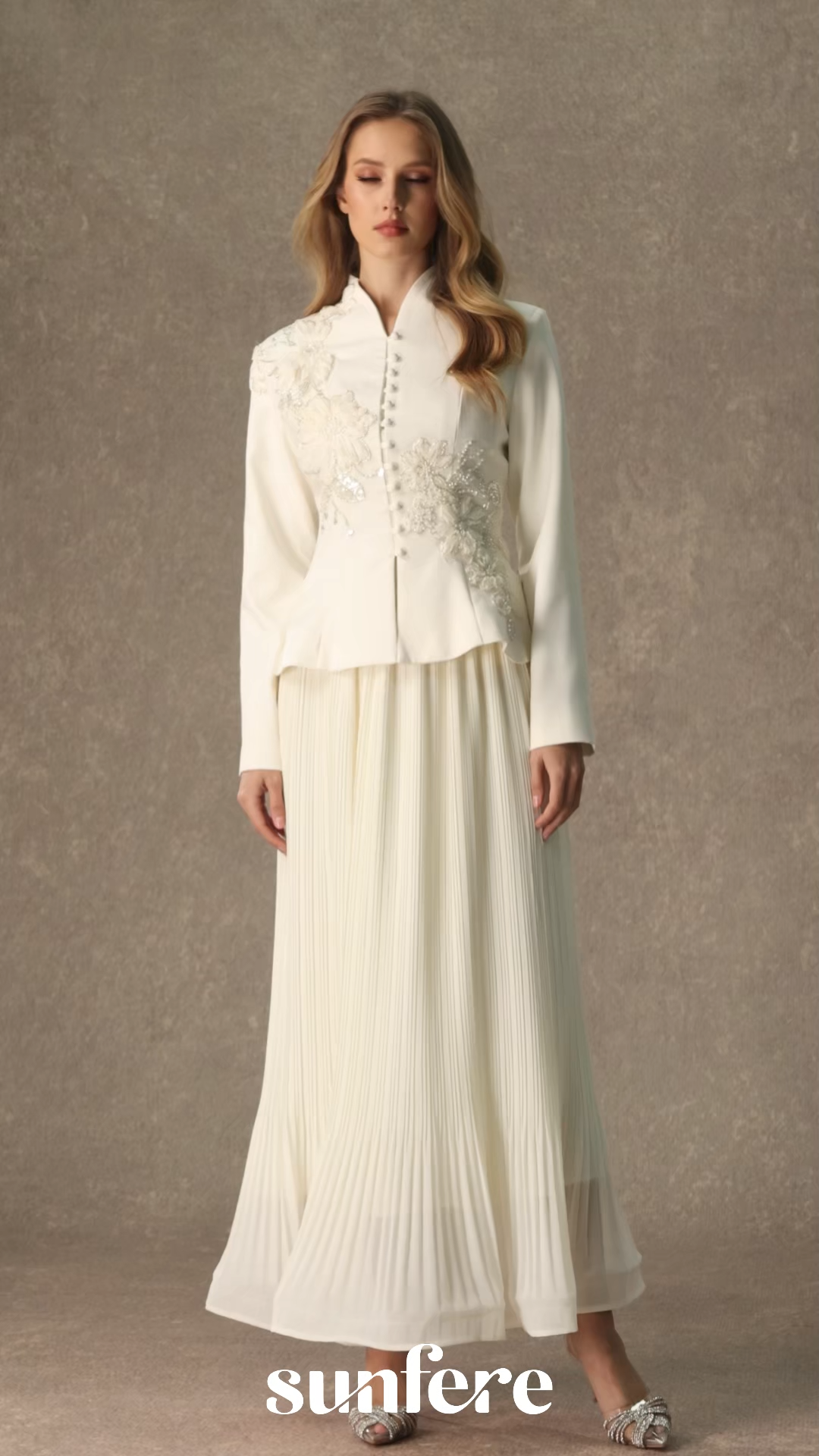 Graceful Arrival Black Lace Embroidered Jacket & Pleated Skirt Set