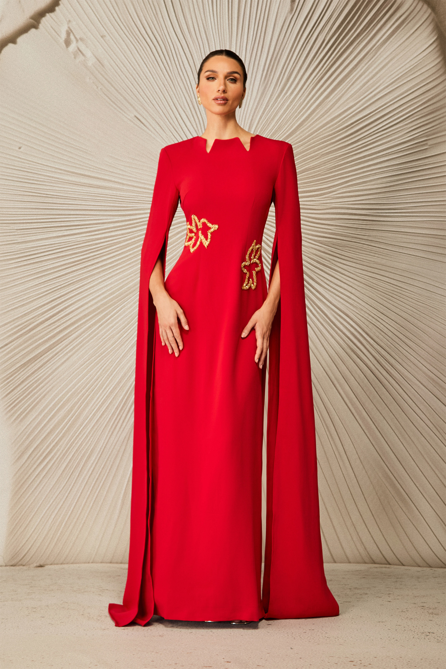 sunfere Julianna Cape Sleeve Embellished Maxi Dress