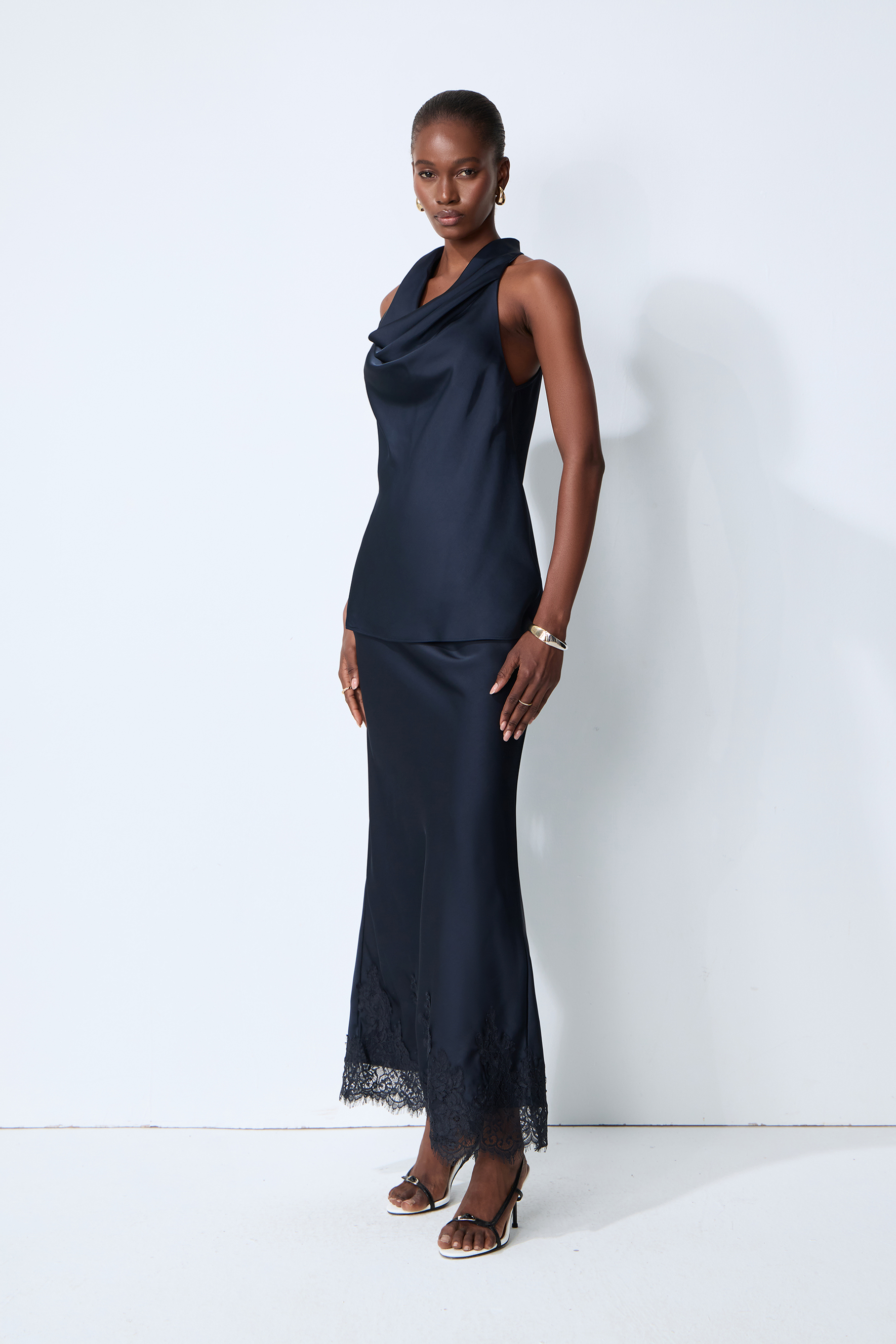 Soft Elegance Blue Sleeveless Cowl Neck Top