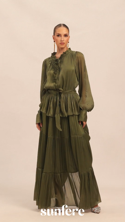 Gorgeous Darling Green Ruffle Tiered Maxi Dress
