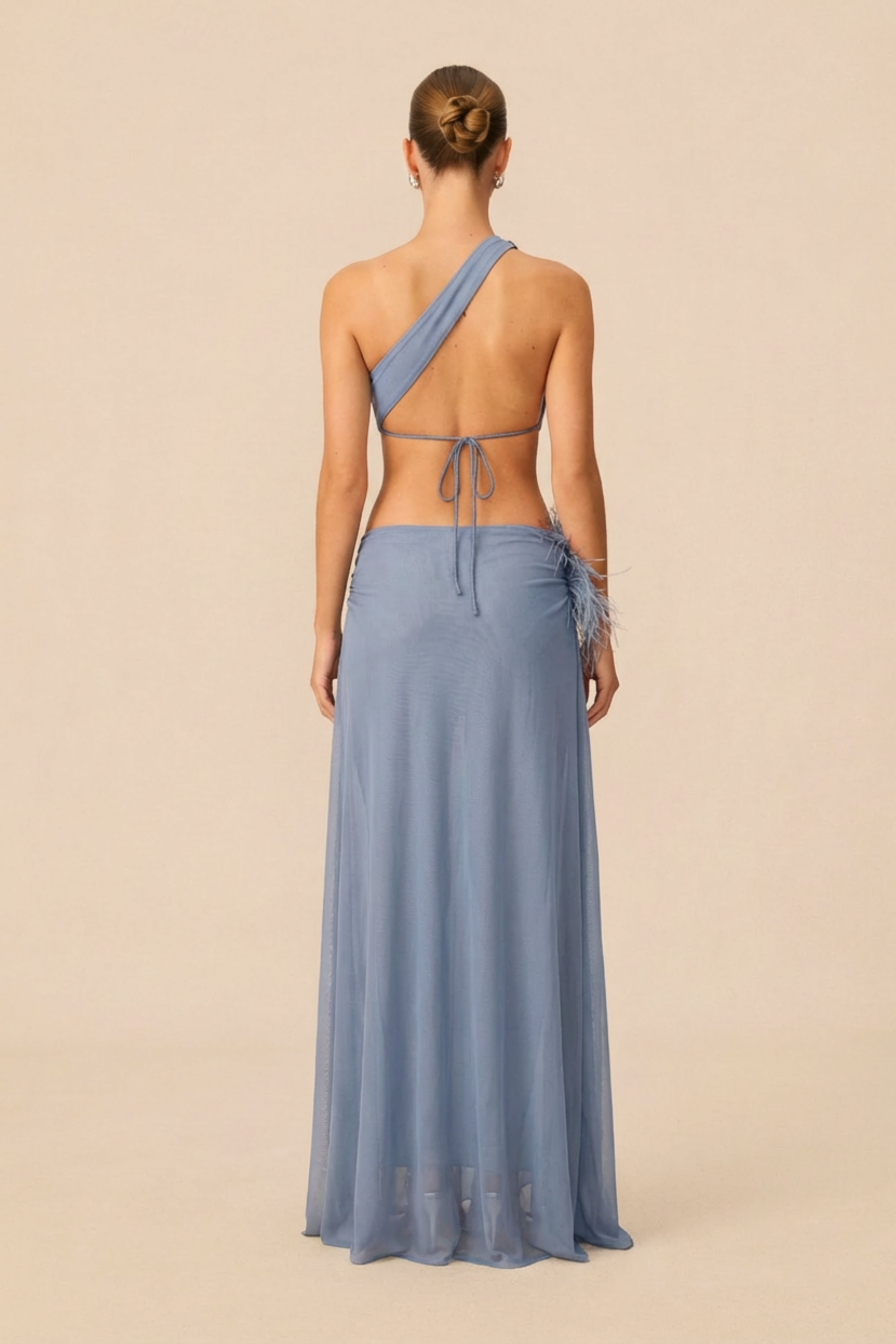 Exceptional Moments Blue Feather Floral Cutout Maxi Dress