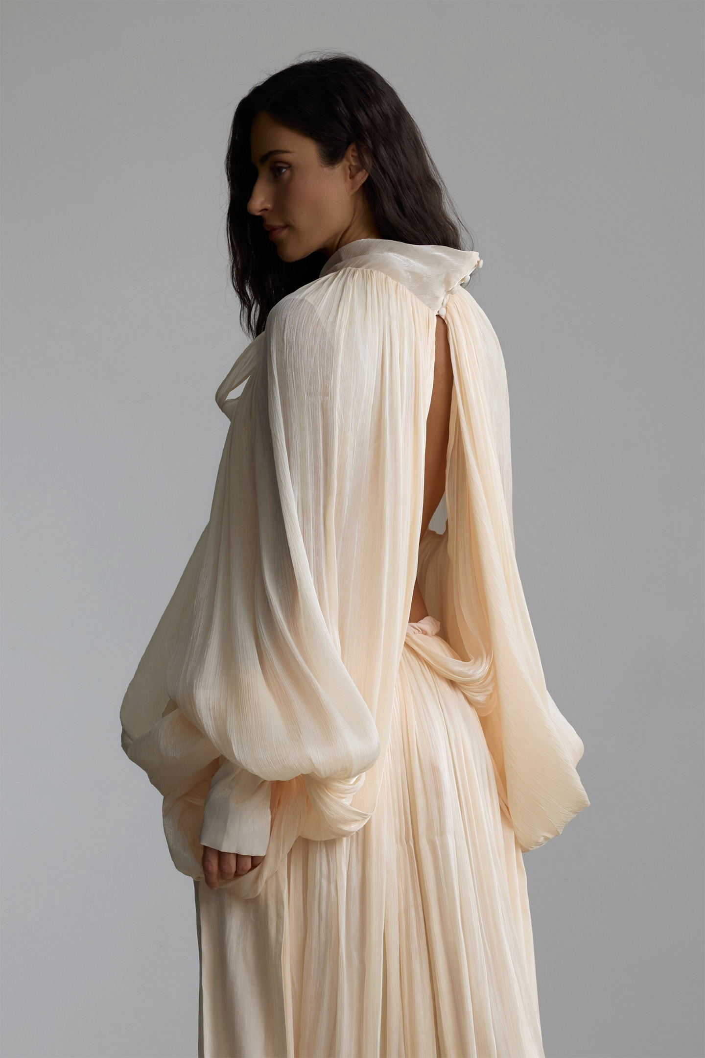 Eliza Tie Neck Puff Sleeve Maxi Dress