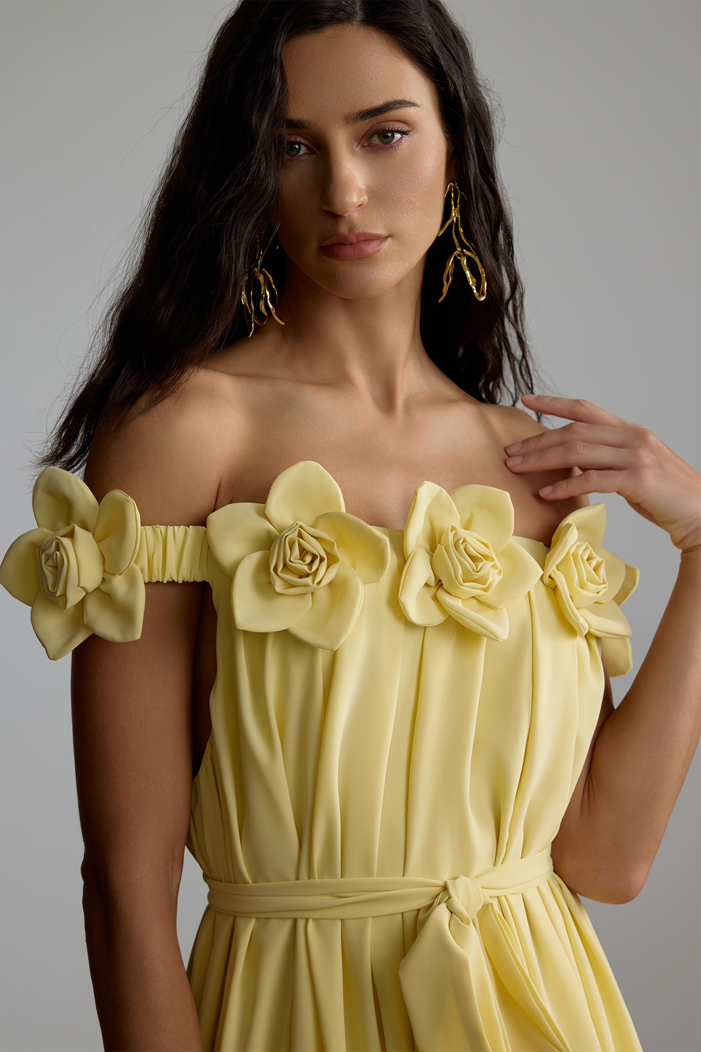 Louisa Floral Applique Off Shoulder Maxi Dress