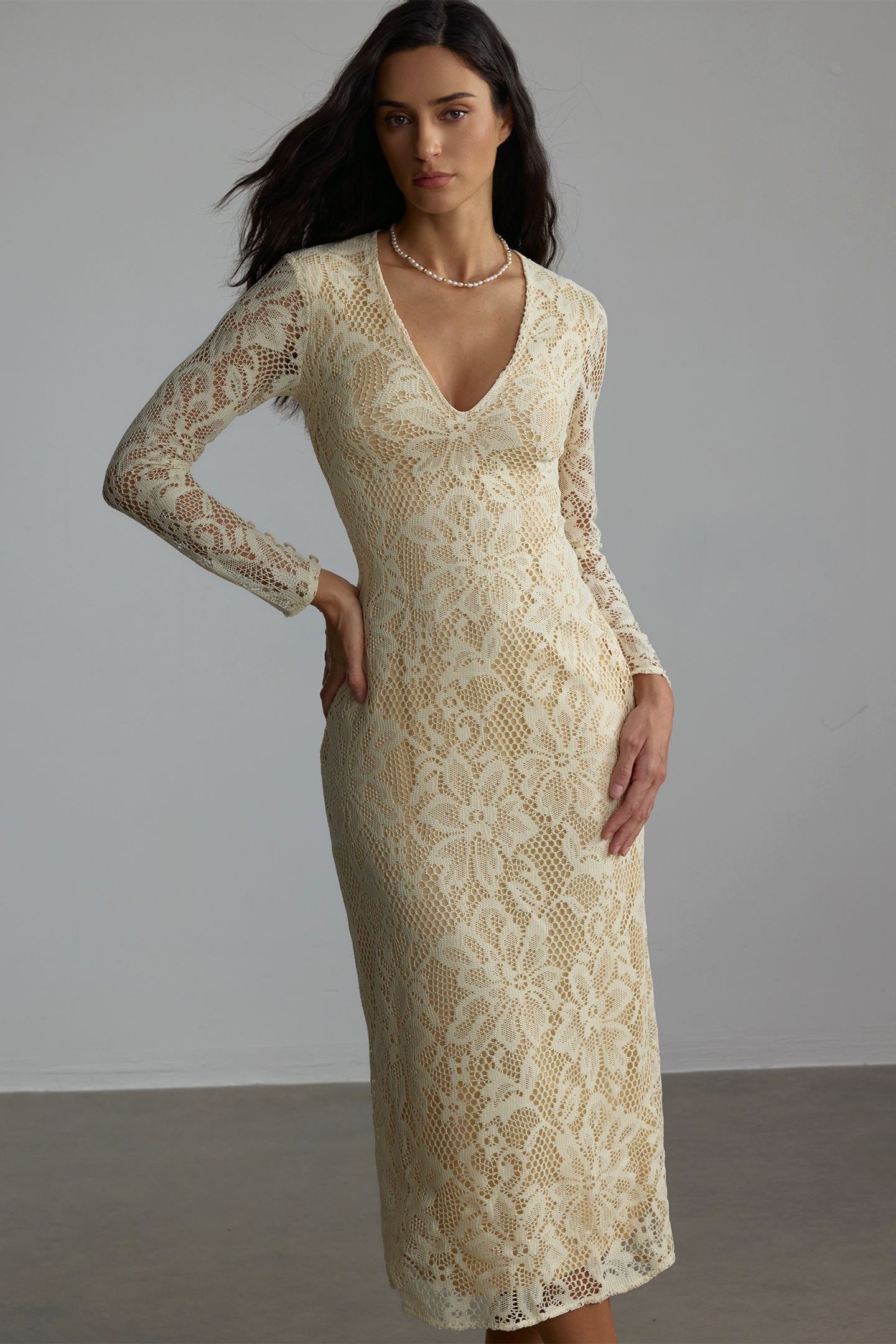 Olivia V-neck Long Sleeve Lace Midi Dress
