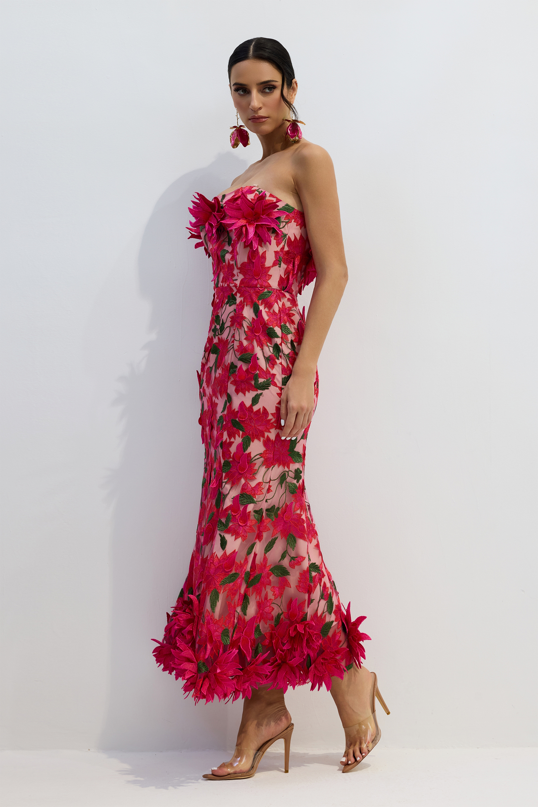 Gloria Floral Embroidery Strapless Maxi Dress
