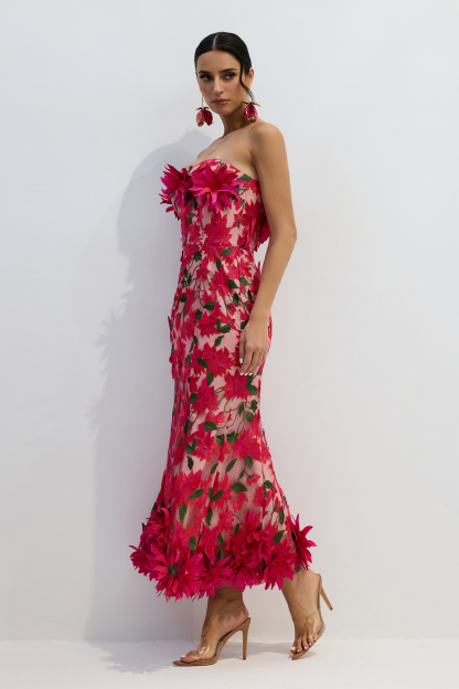 Gloria Floral Embroidery Strapless Maxi Dress