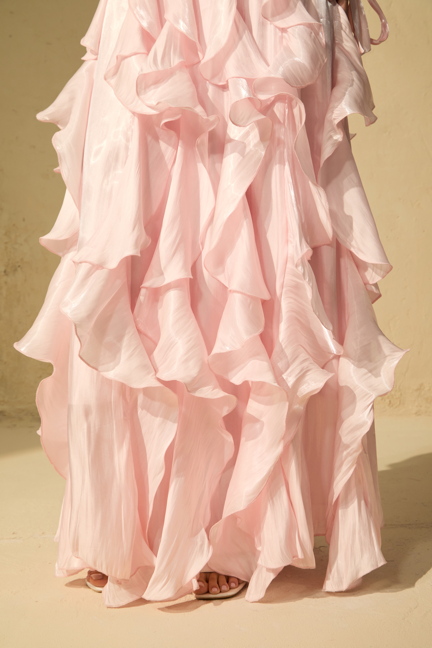 Estella Puff Sleeve Ruffle Trim Maxi Dress