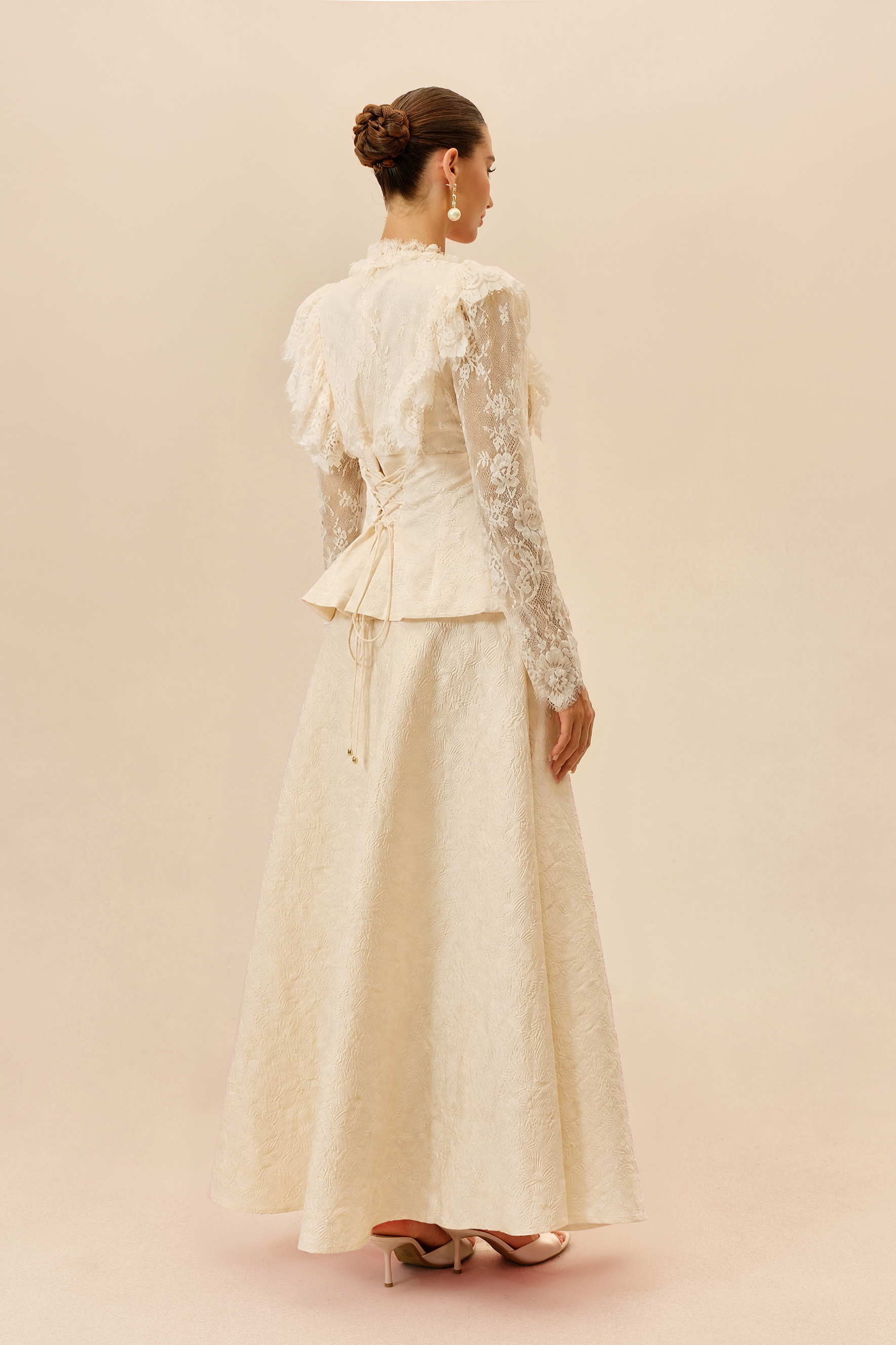 First Impression Apricot Beaded Embroidery Jacket & Skirt Set