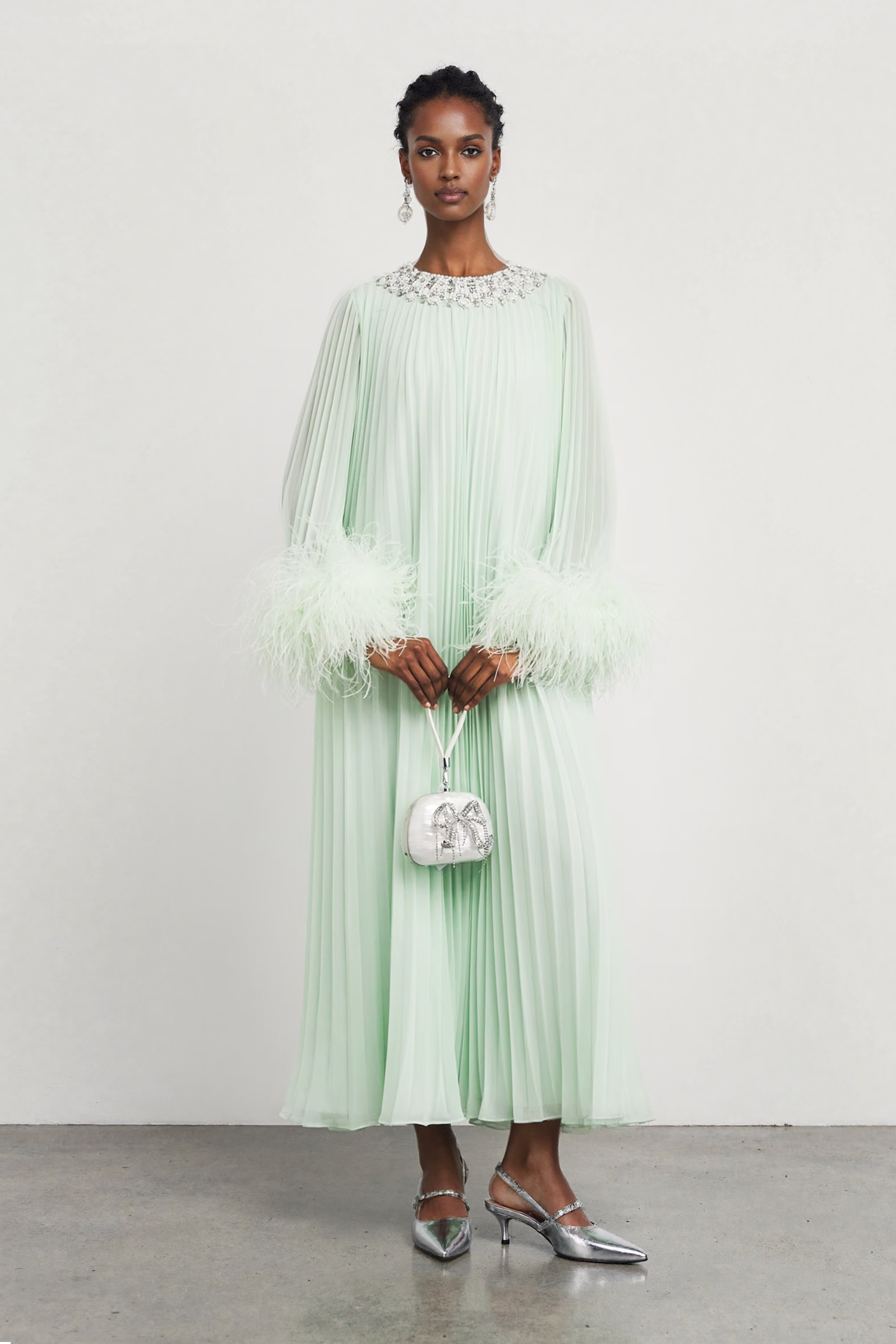 Sarah Embellished Pleated Chiffon Maxi Dress