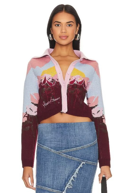 Michelle Floral Jacquard Knit Cardigan-Sunfere