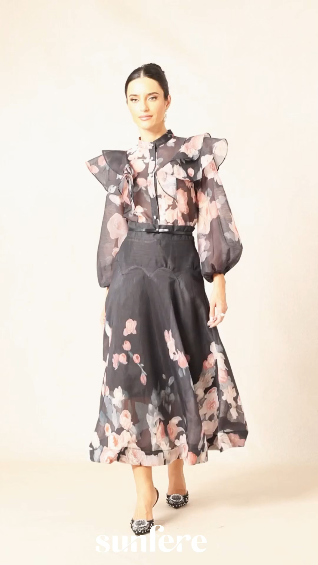 Alexandra Floral Print Lantern Sleeve Shirt & Skirt Set
