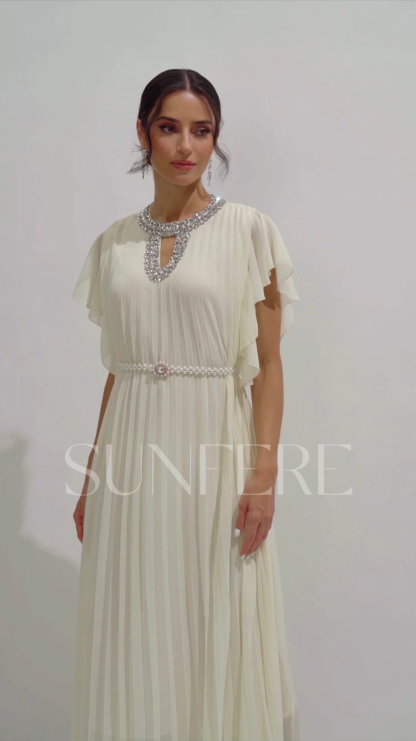 Renata Crystal Embellished Flutter Sleeve Maxi Dress