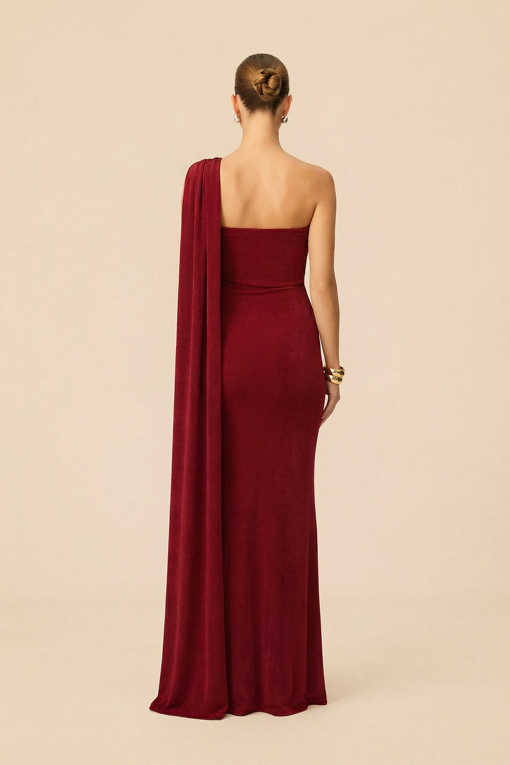 Composed Elegance Burgundy Asymmetric Draped Maxi Dress