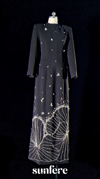 Virginia Long Sleeve Diamond Embellished Maxi Dress