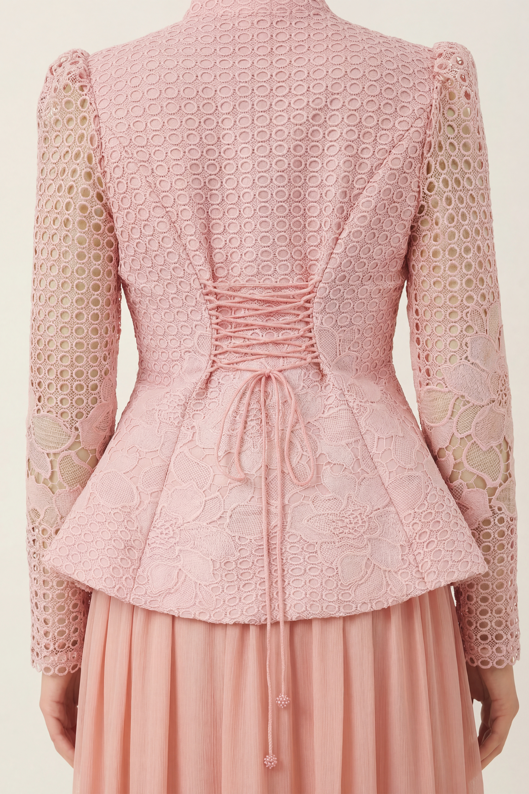 Evenings of Elegance Pink Floral Embroidery Sheer Sleeve Top & Skirt Set