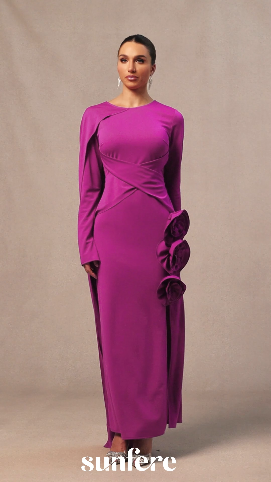 Anastasia Floral Cape Maxi Slit Dress