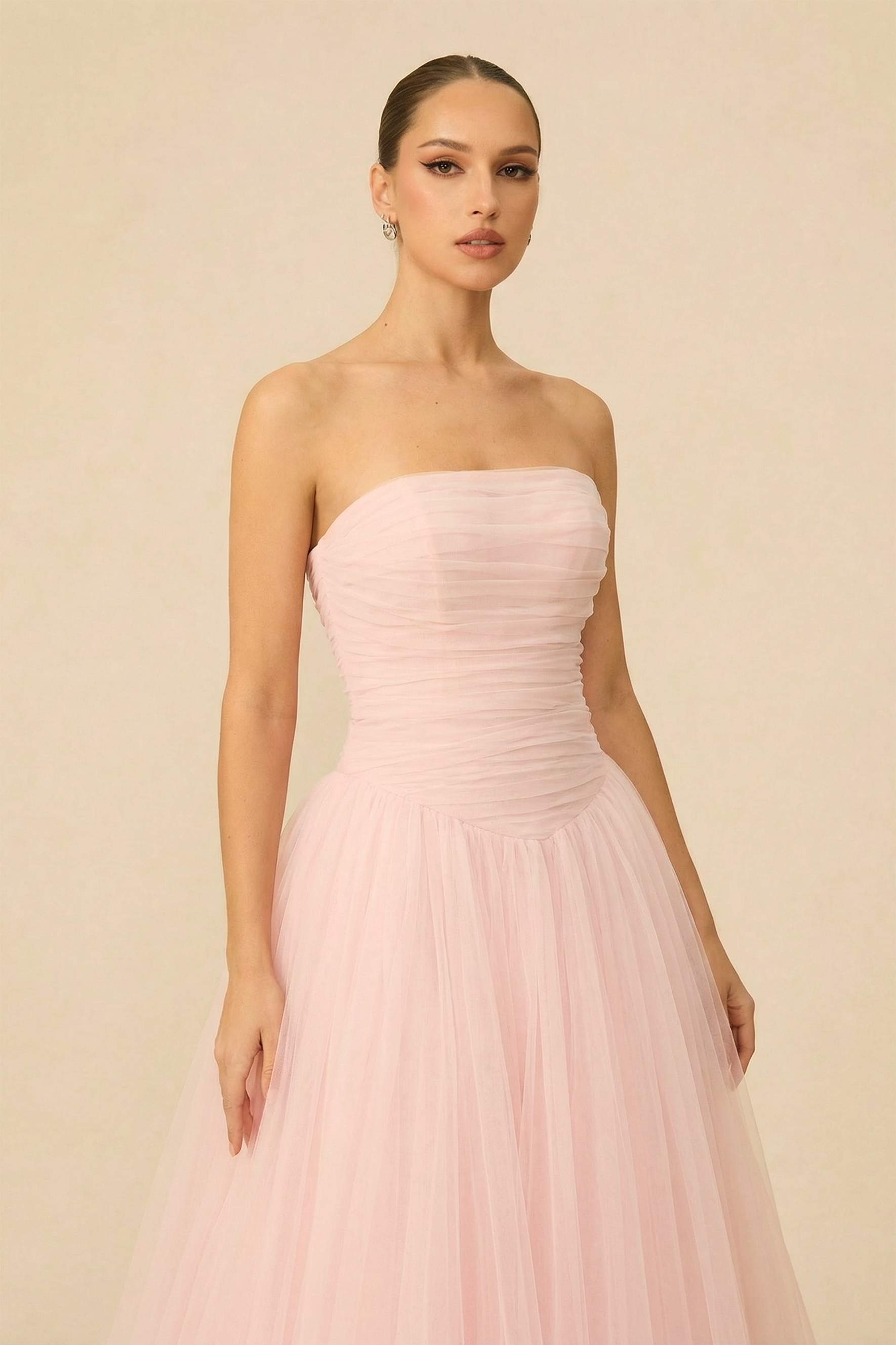 The Pretty List Pink Strapless Ruched Bodice Maxi Dress