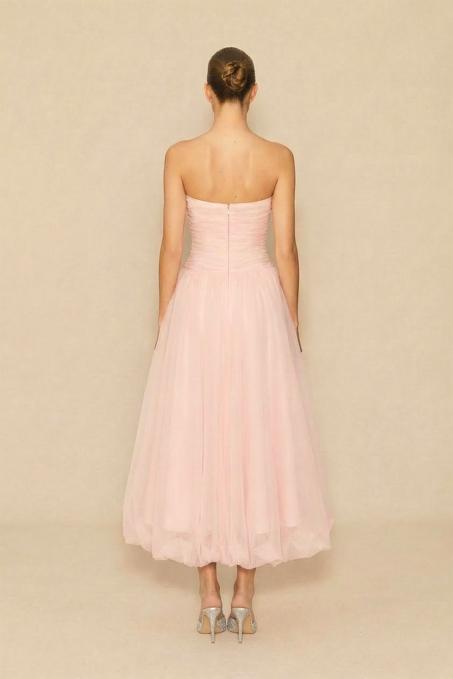 The Pretty List Pink Strapless Ruched Bodice Maxi Dress