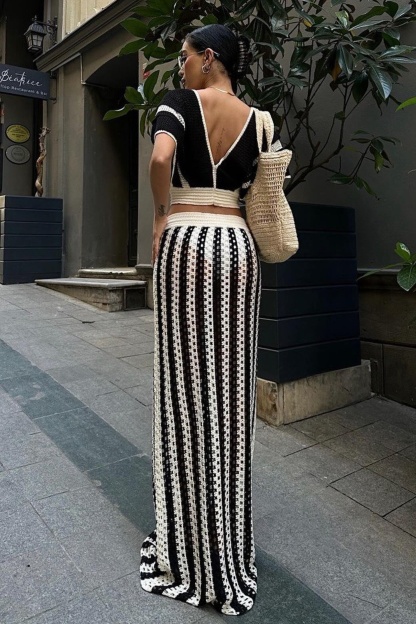 Sibyl Hollow Out Stripe Knit Set