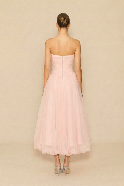 The Pretty List Pink Strapless Ruched Bodice Maxi Dress