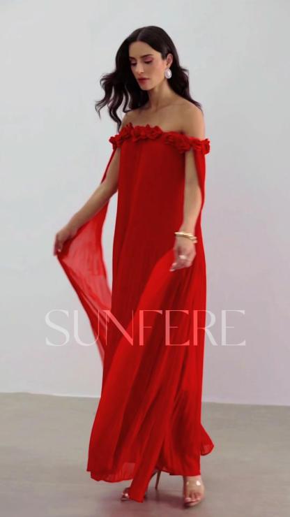 Regina Off Shoulder Rosette Detail Maxi Dress
