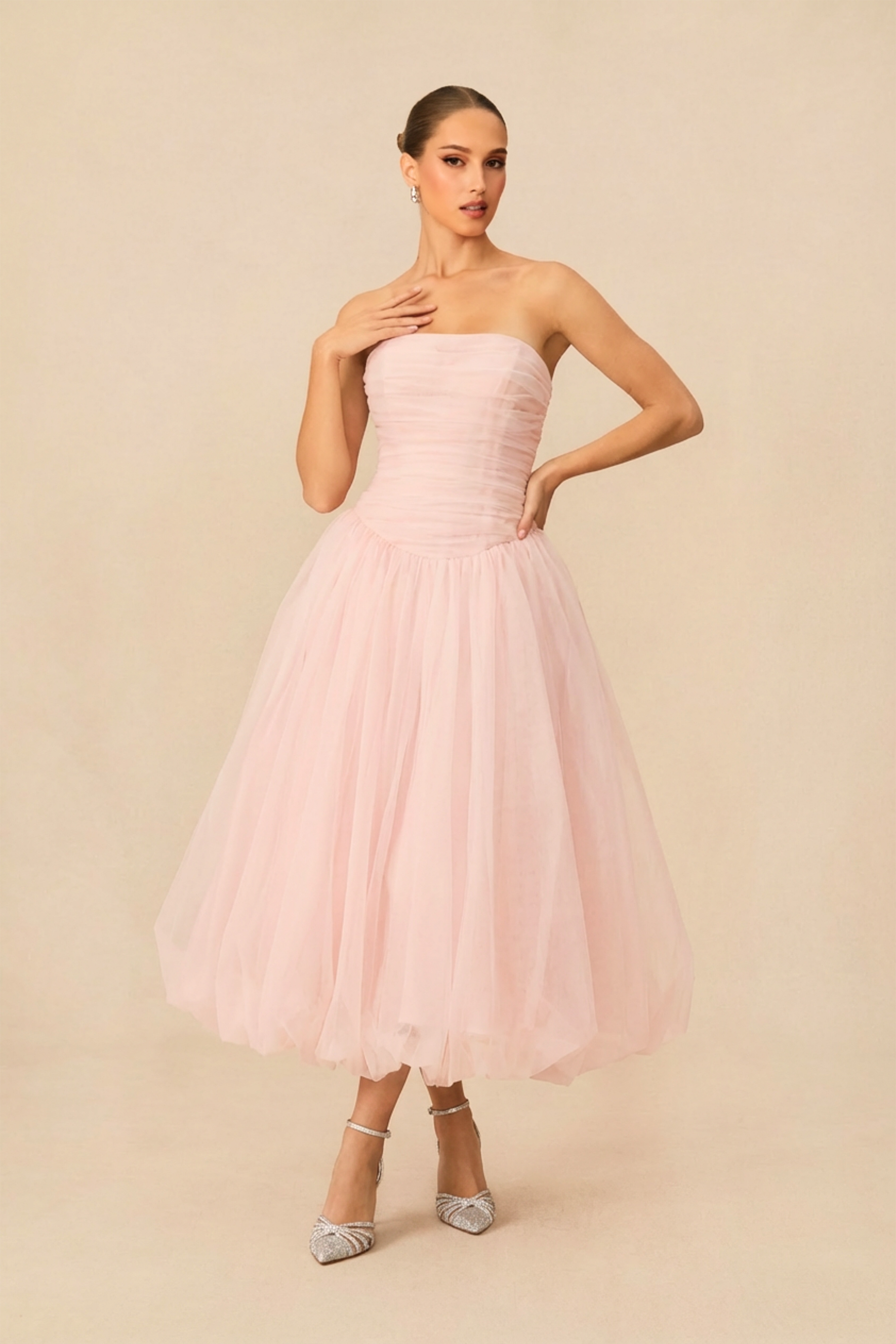 The Pretty List Pink Strapless Ruched Bodice Maxi Dress