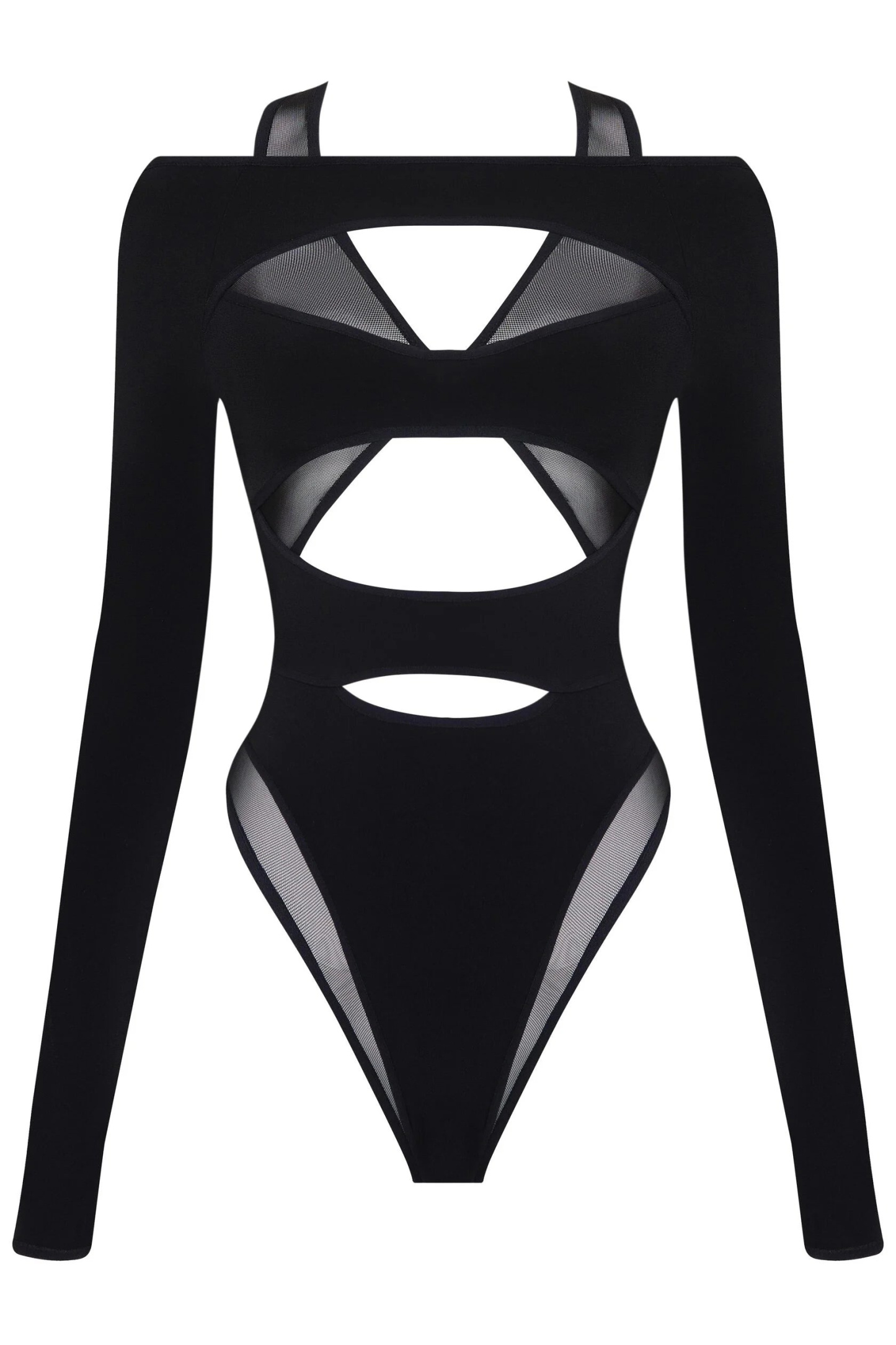 Freda Cut Out Sheer Mesh Bodysuit-Sunfere