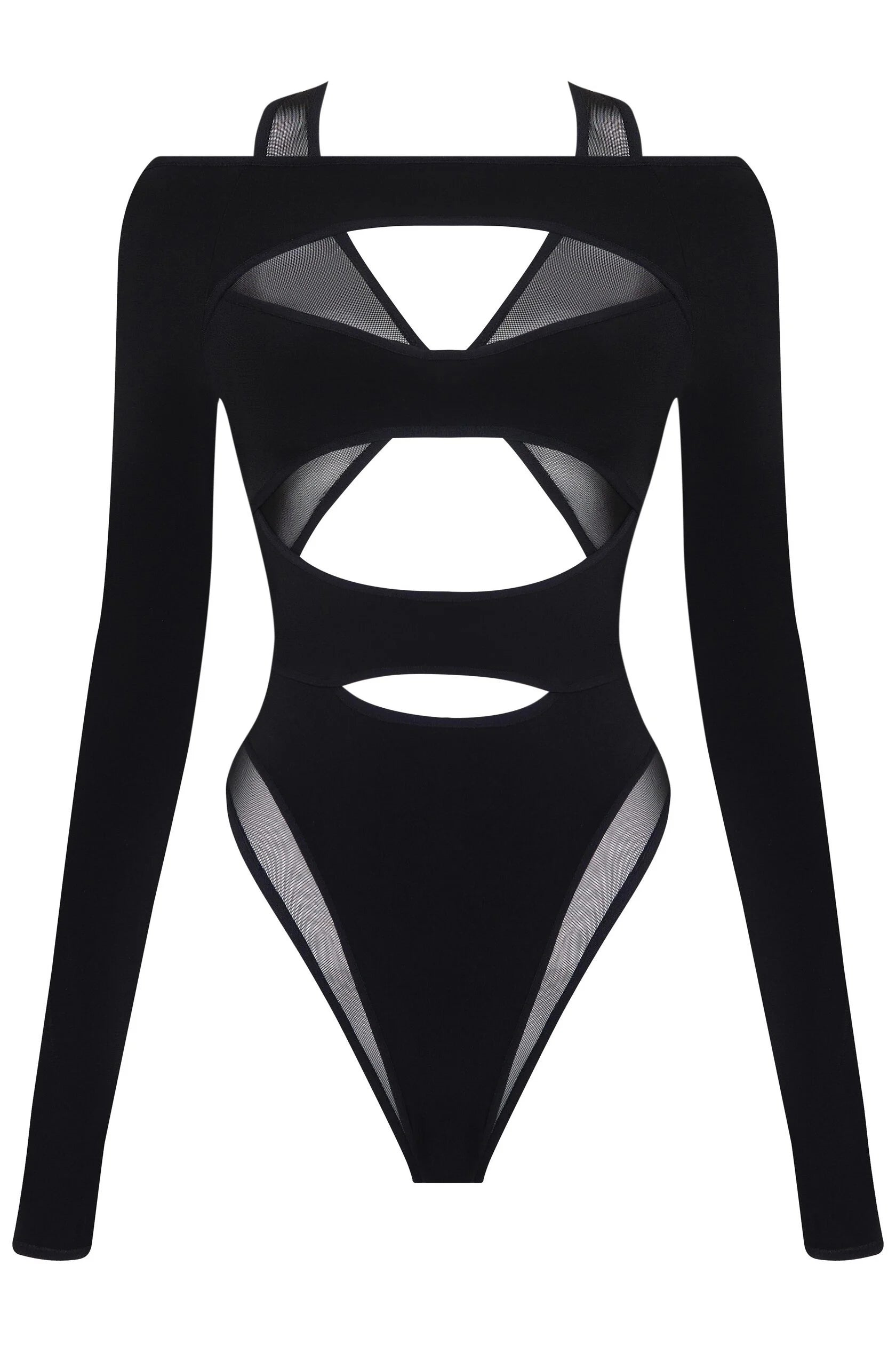 Freda Cut Out Sheer Mesh Bodysuit-Sunfere