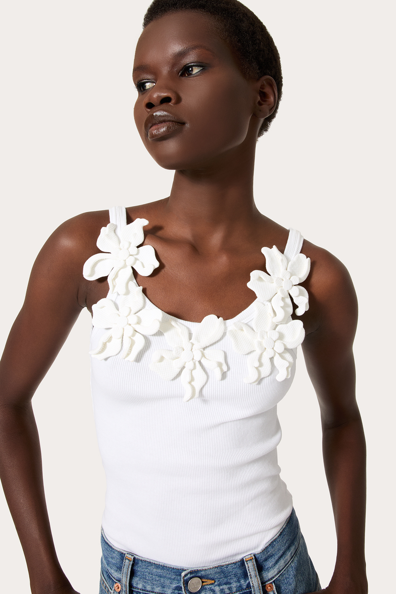 Lesley Floral Appliqués Round Neck Top-Sunfere
